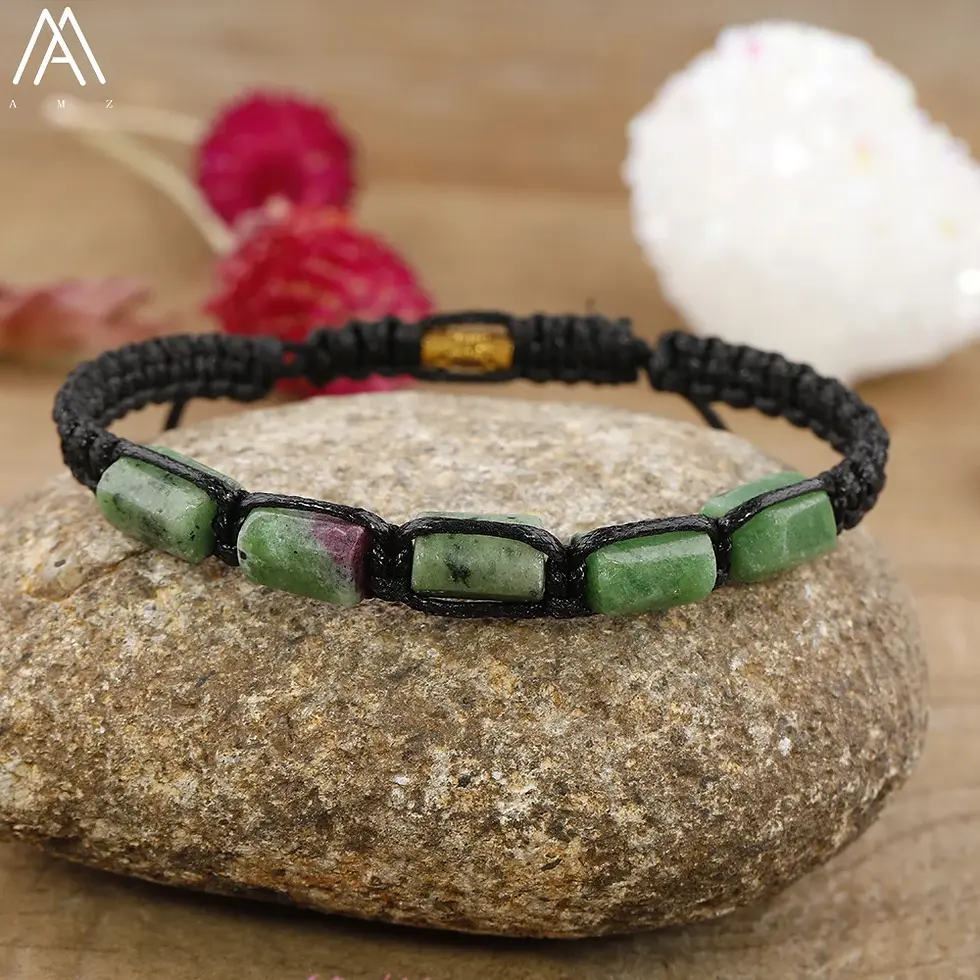 Thumbnail: Natural Black Tourmaline Nugget Beads Handmade Woven Bracelet Bracelet