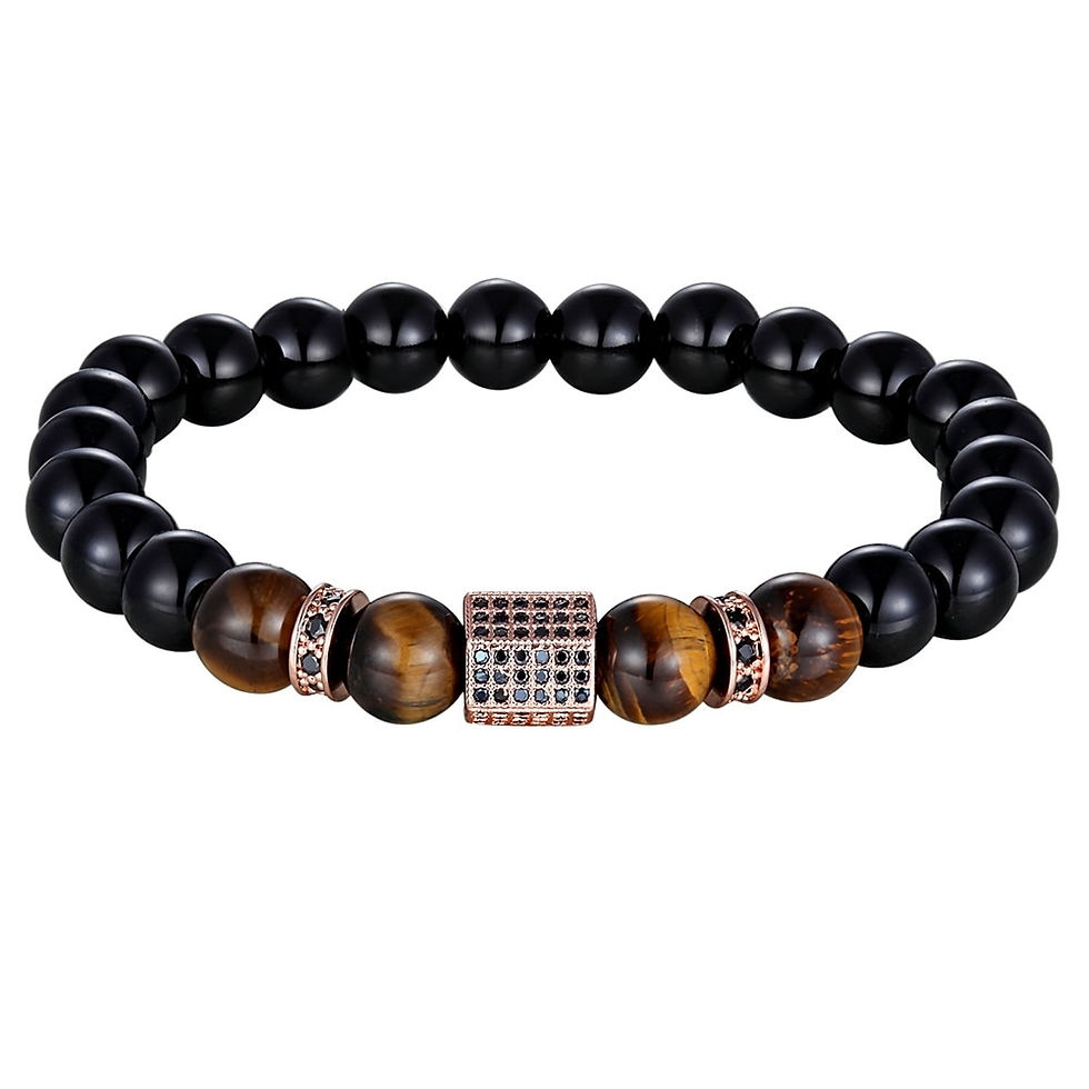 Thumbnail: XQNI Matte Onyx Stone & Tiger Eye Combination Elastic Stretch Men Bracelet