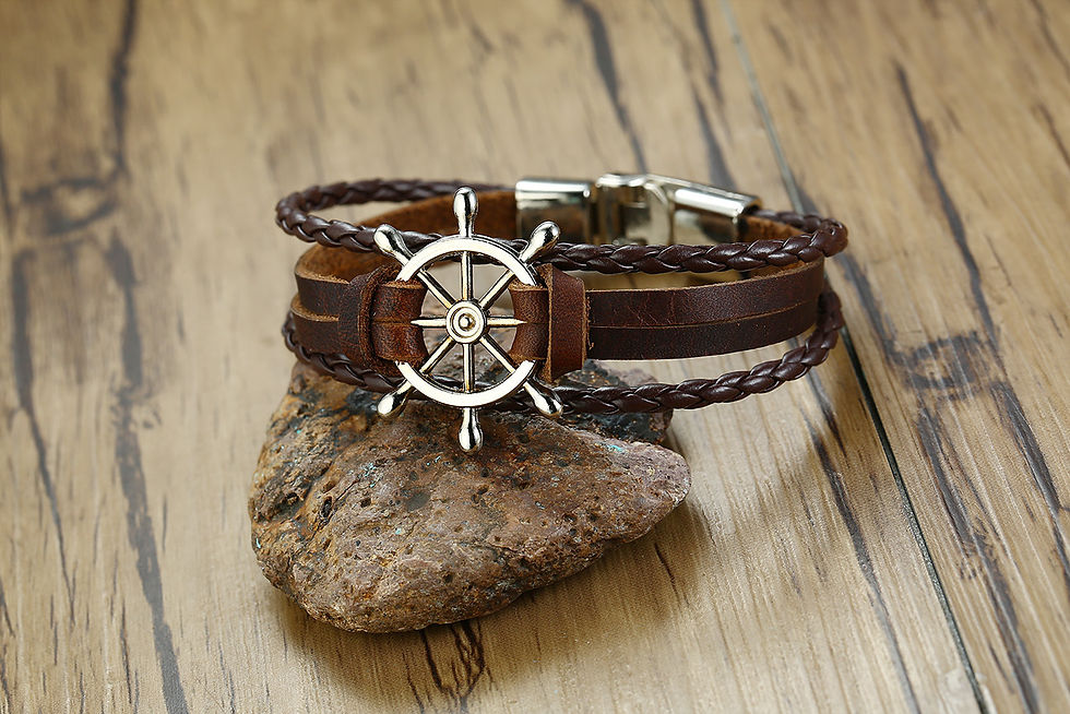 Thumbnail: Alloy lucky figure 8 leather bracelet