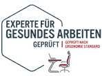 Logo Experte für gesundes Arbeiten mit Stuhl-Symbol.