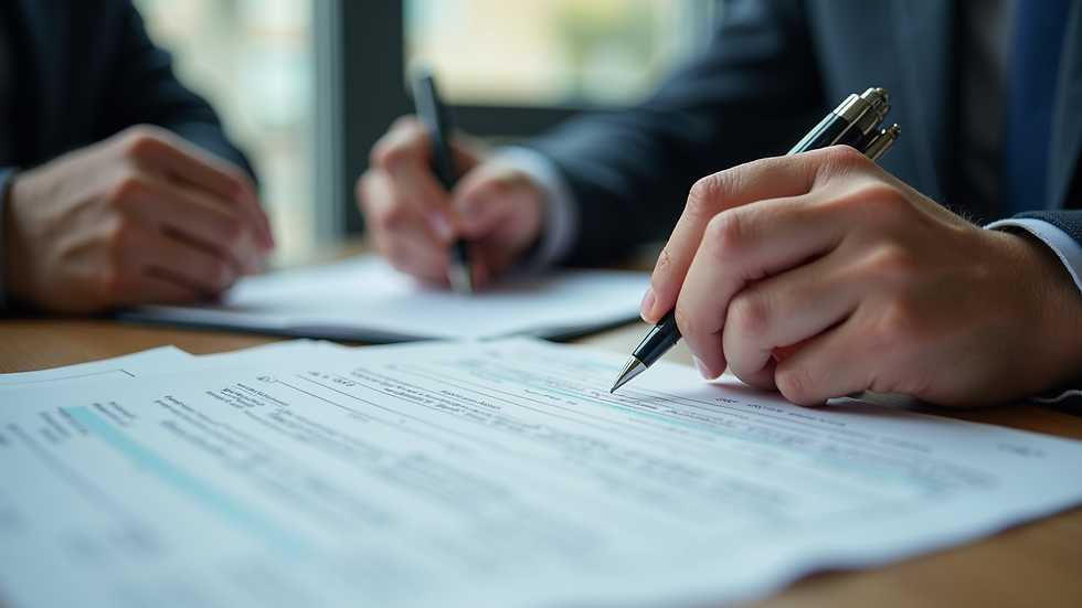 Close-up of hands filling out immigration forms