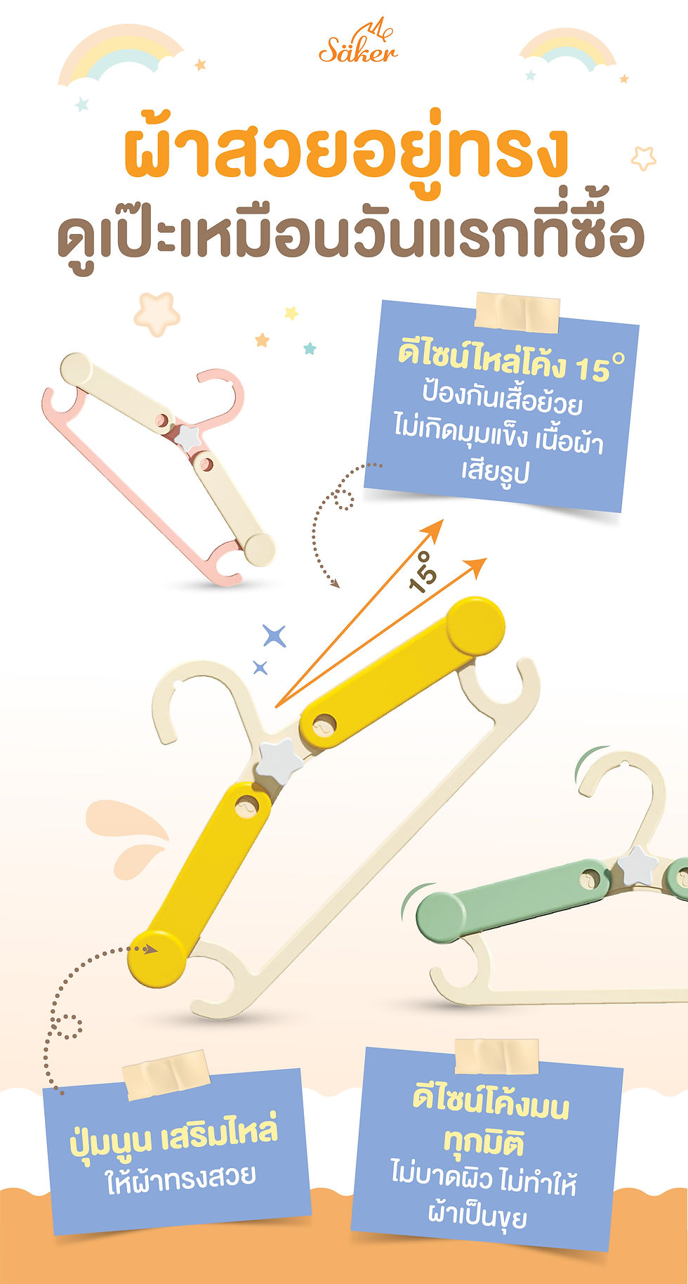 Thumbnail: Multi-Size Kids Hanger ไม้แขวนเสื้อเด็ก