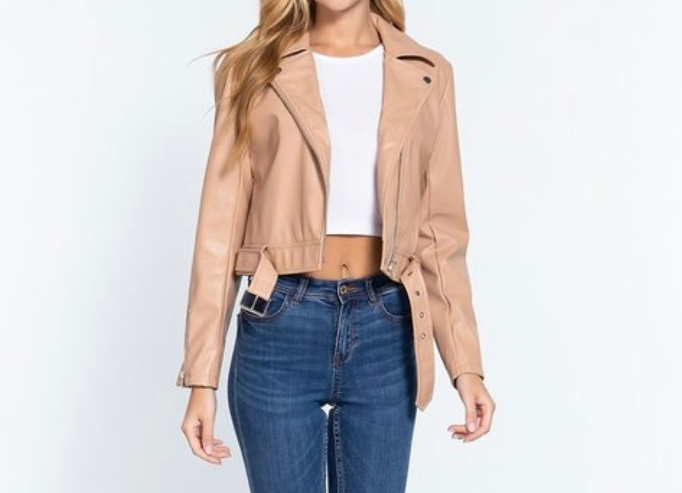 Thumbnail: Woman wearing tan jacket unzipped. 