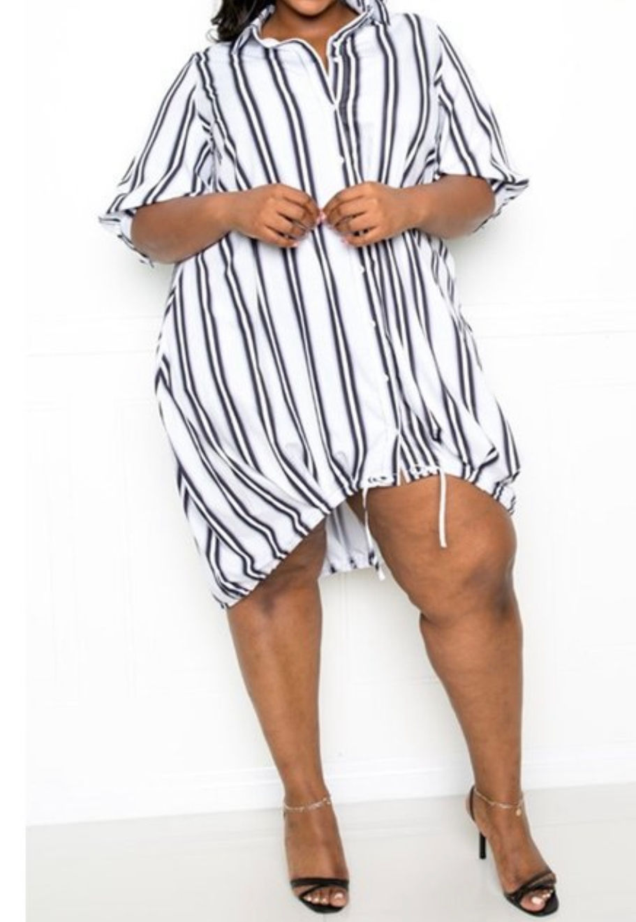 Woman in stripe dress.