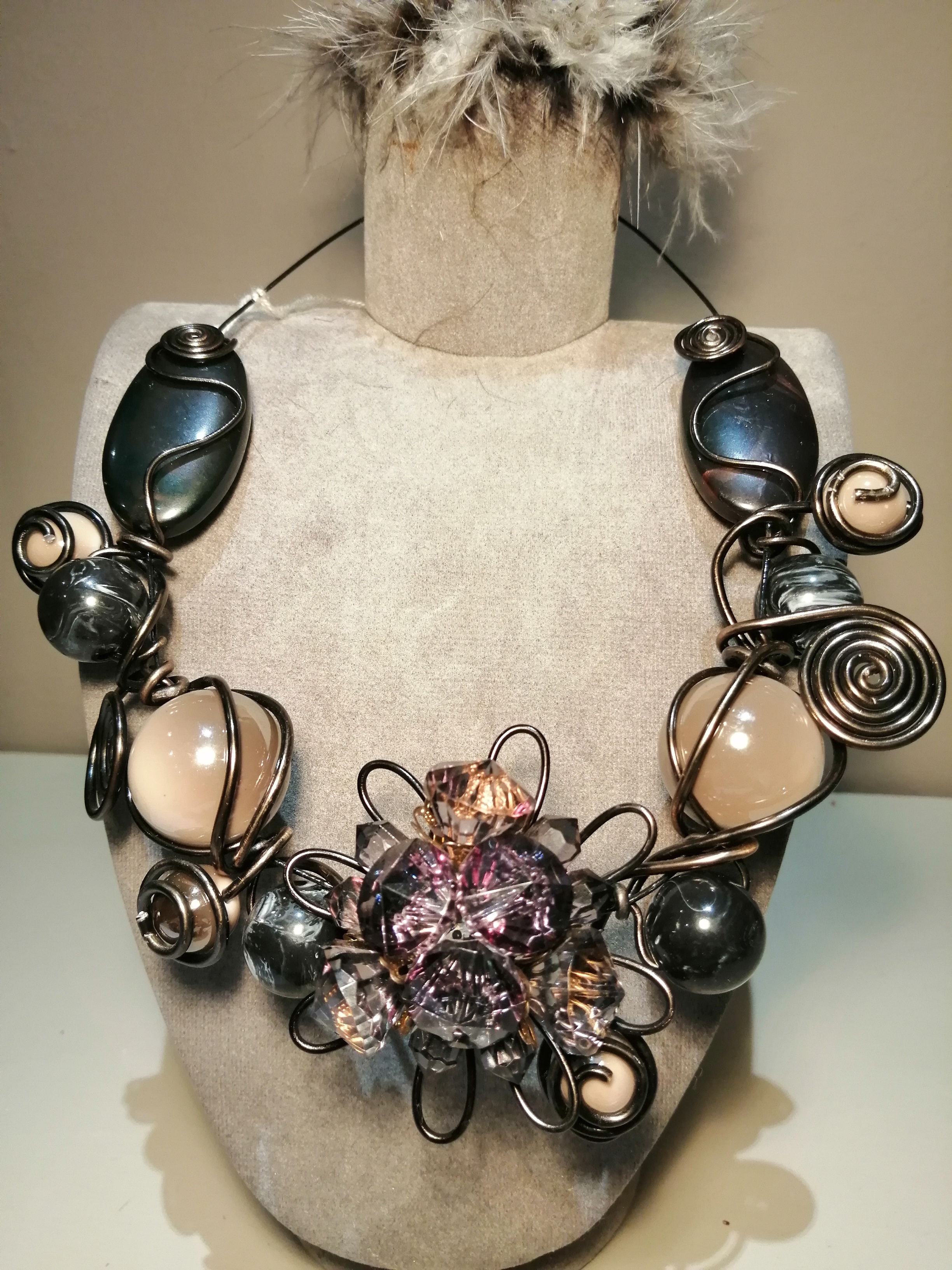 Chunky Statement Necklace with Wire and Large Beads