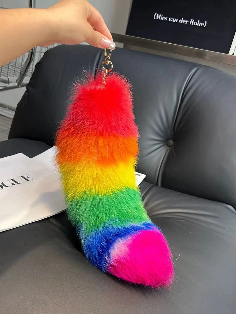 Miniatura: Real Dyed Rainbow Fox Tail, Genuine Fox Tail Keychain