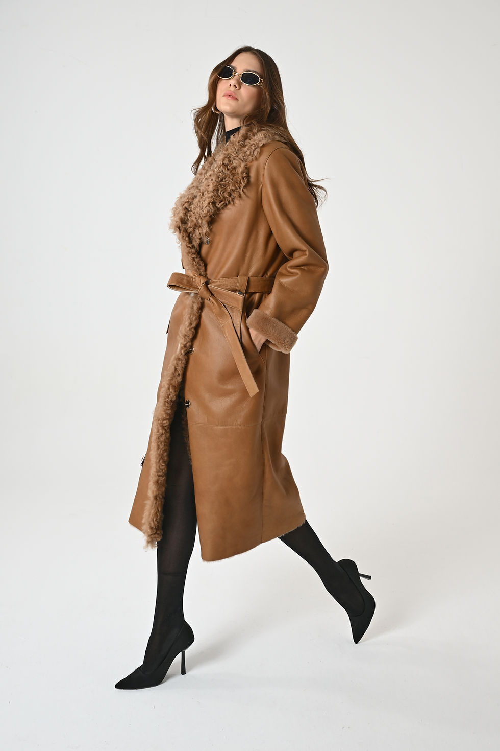 縮圖：Women Trench Coat Genuine Turkish Merino Lambskin