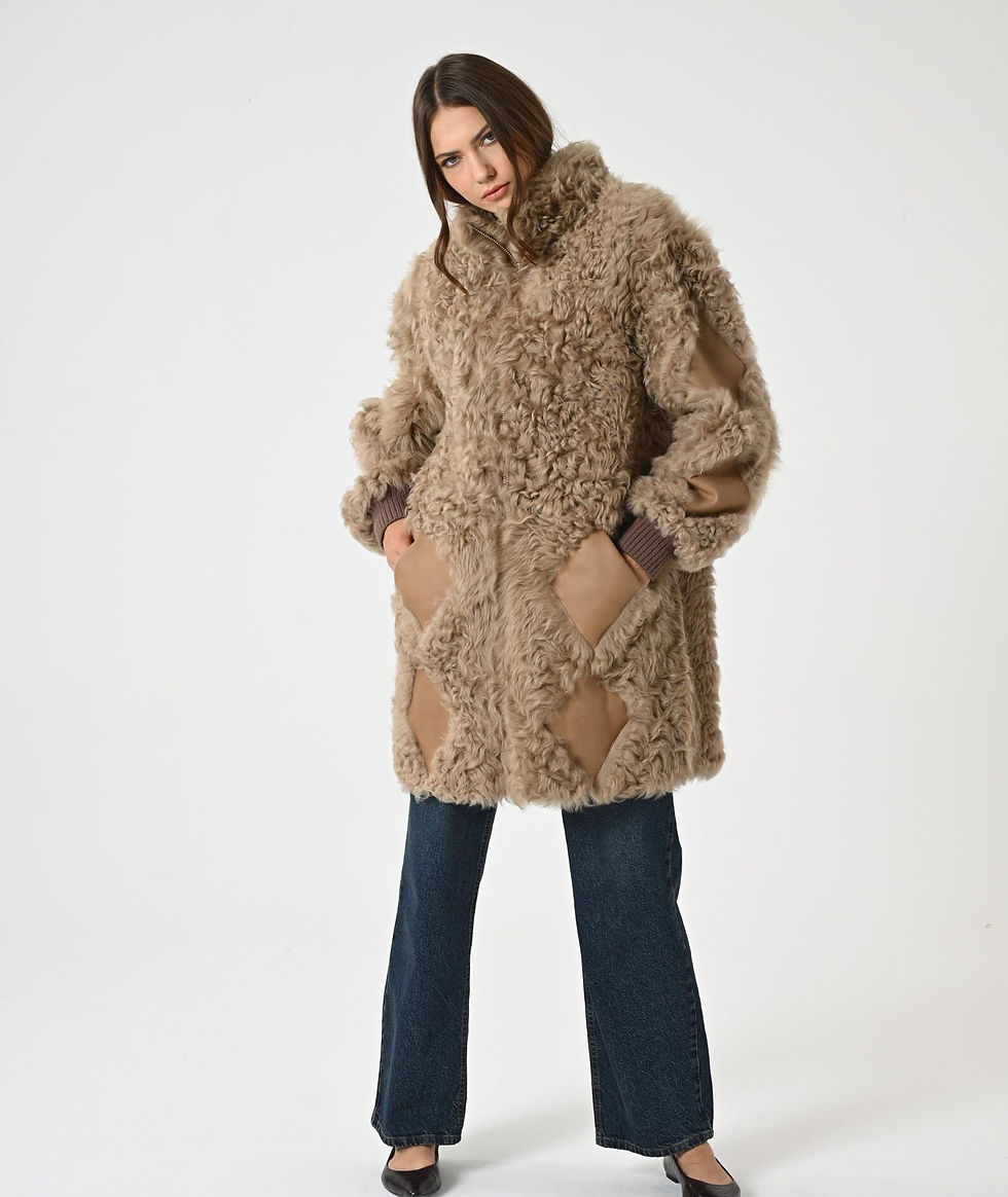 縮圖：Double Sided Curly Tigrado Lambskin Coat Cognac Genuine Leather Coat