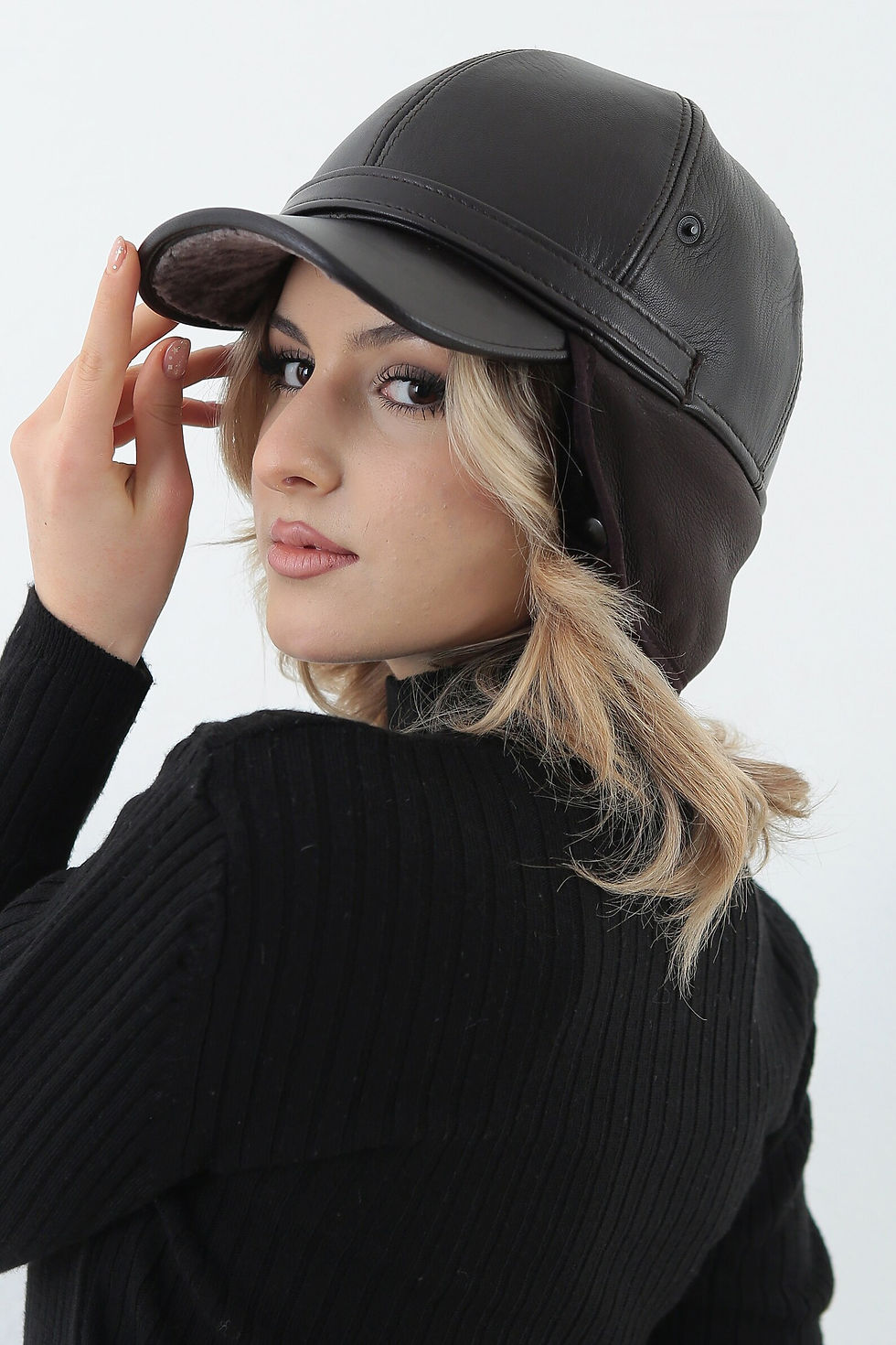 Miniatura: Black Lambskin Leather Unisex Hats