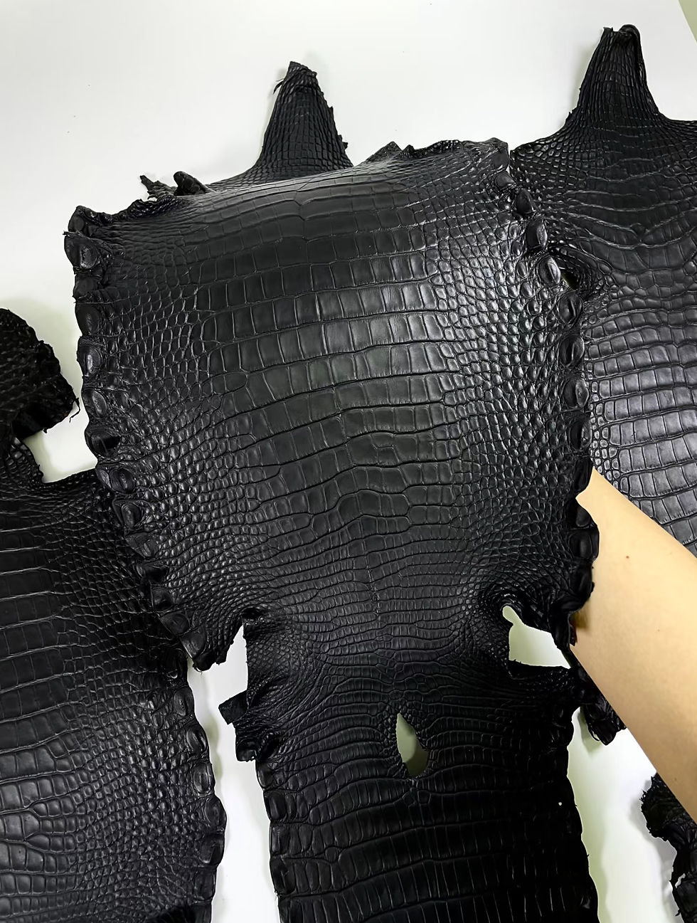 Miniatura: Black Alligator Leather For Craft Bag,Soft Luxury Black Alligator Leather Skin