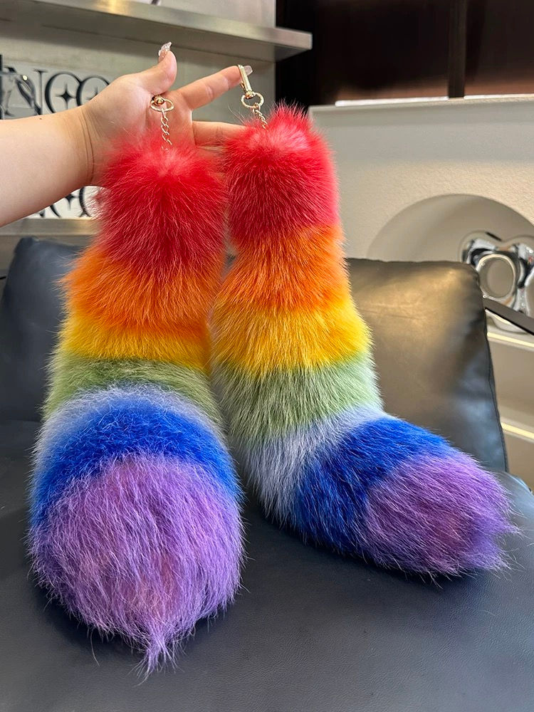Miniatura: Real Dyed Rainbow Fox Tail, Genuine Fox Tail Keychain