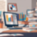 picture of books and papers on a desk with a computer that has graphs on it.jpg