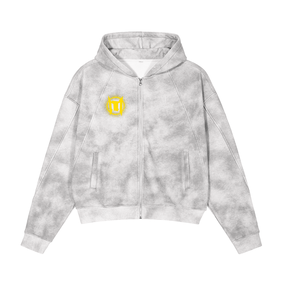 Dirty Washed Zip-Up Fleece Hoodie