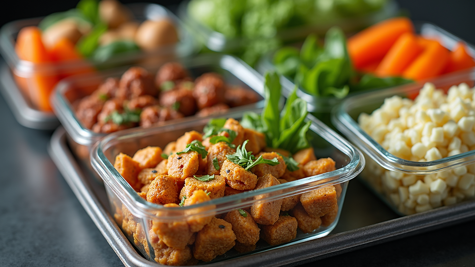 High angle view of a weekly meal prep with healthy food containers