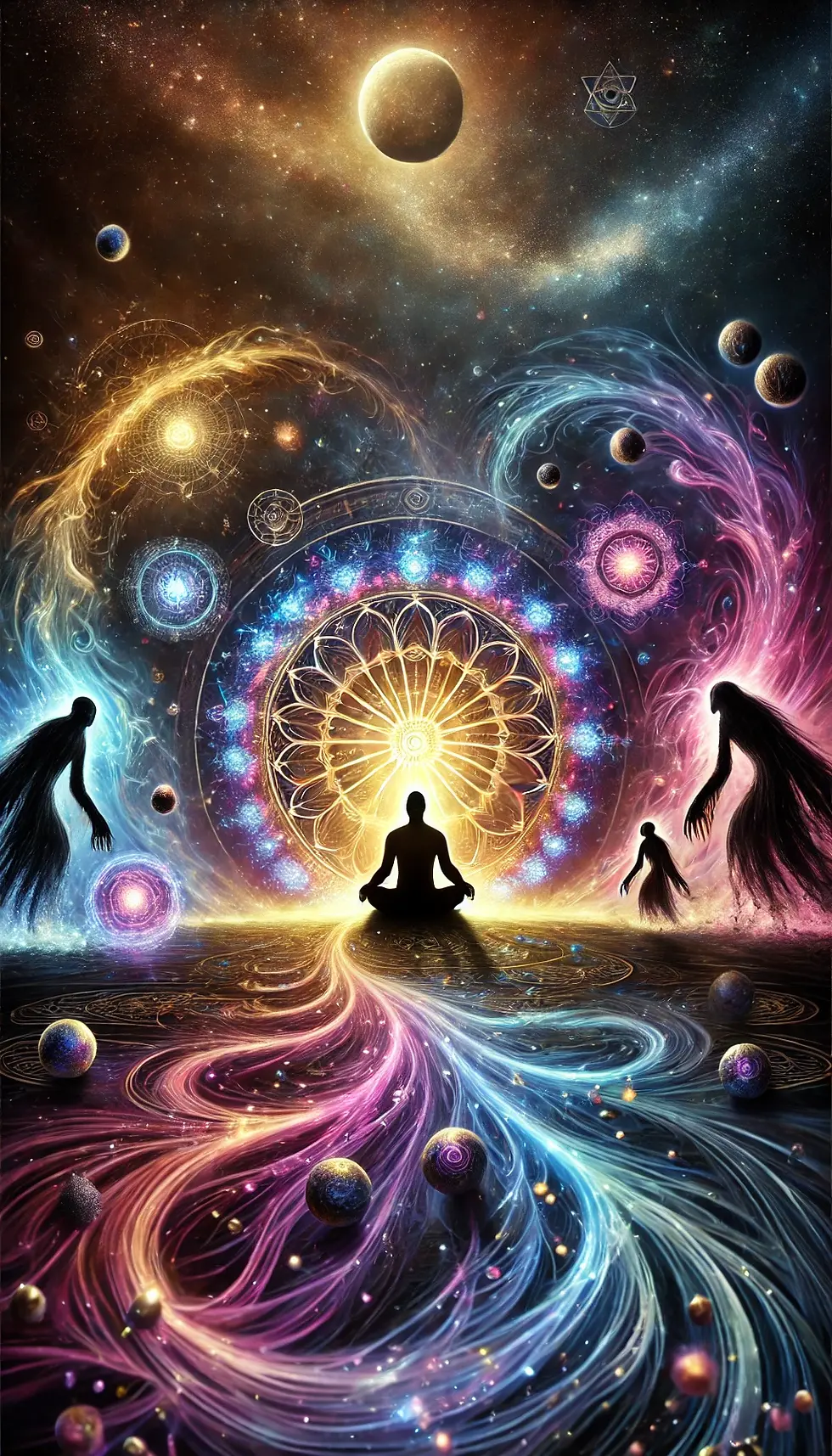 Reiki practitioner holding back the forces of black magic with his energy.