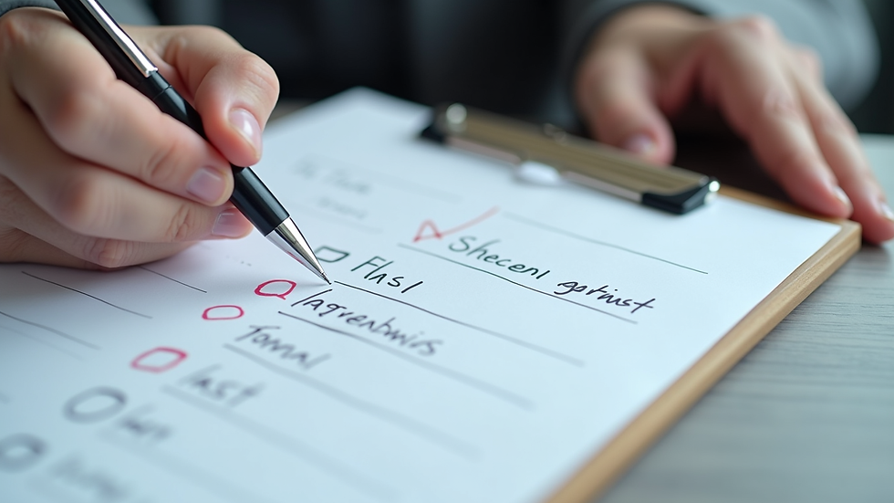 Close-up view of checklist and pen on a clipboard
