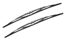 Dos limpiaparabrisas negros colocados sobre un fondo oscuro para la limpieza de coches.