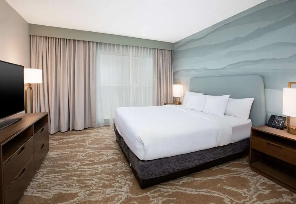 Modern guest room at Austin hotel during Formula 1 Grand Prix weekend