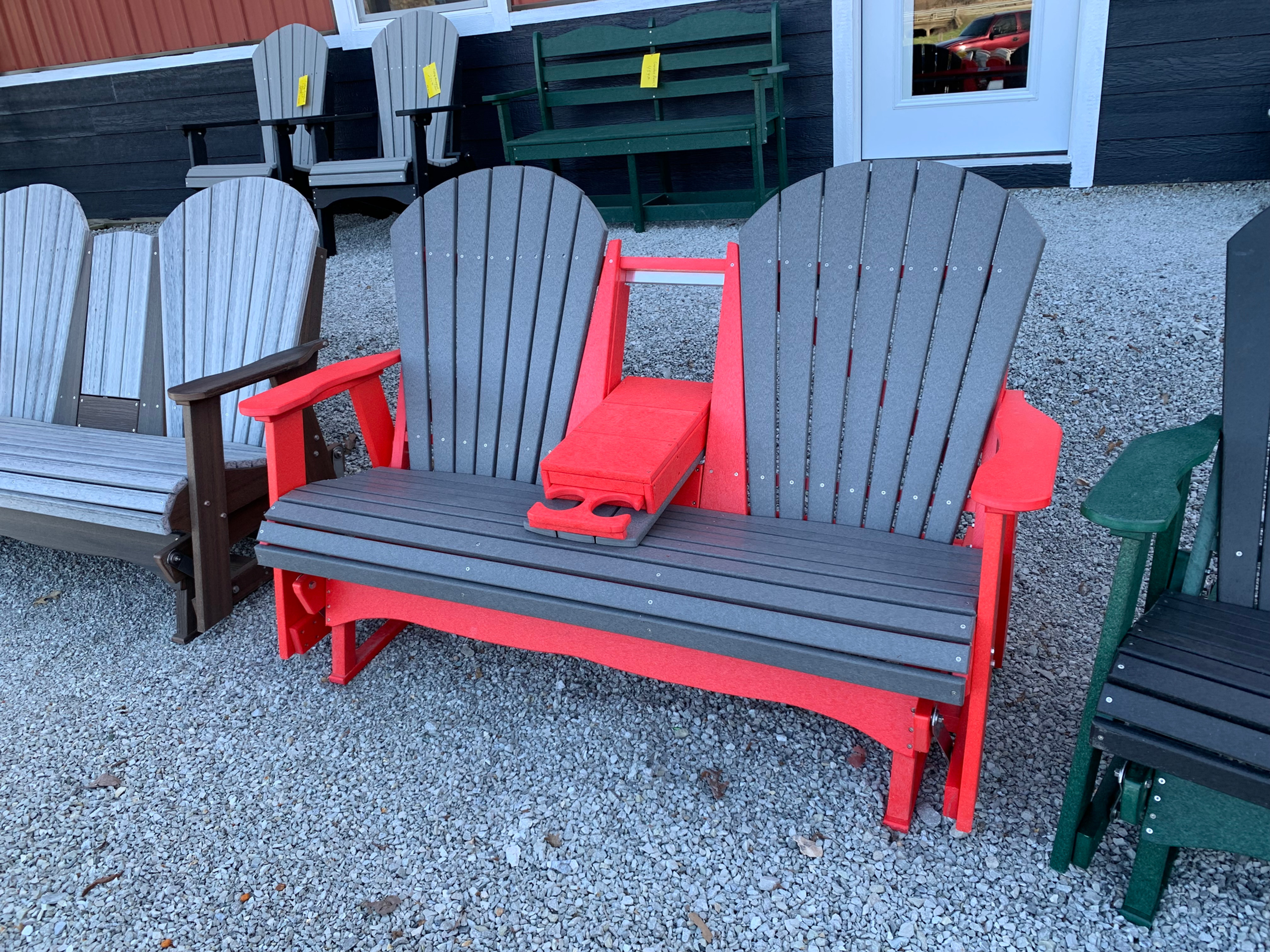 5' Poly Glider Bench with Fold-down Console, view 1