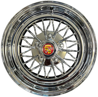 15 X 7 inch STANDARD 30 spoke wire wheel with Cadillac medallion.