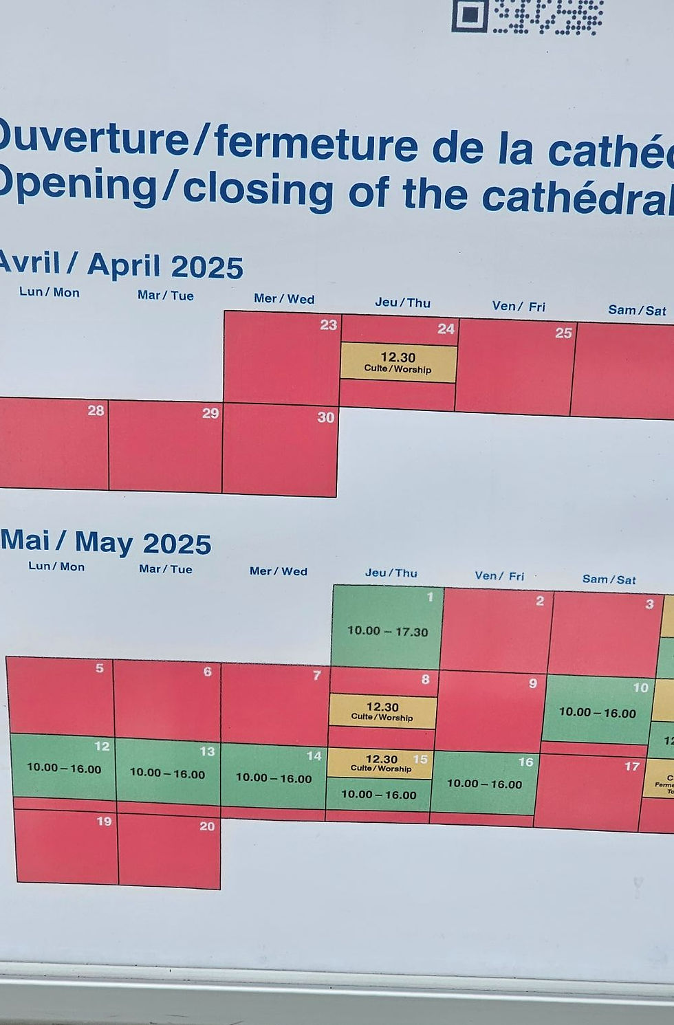 Für die nächsten drei Tage, die letzten im April, bleibt die Kirche komplett geschlossen