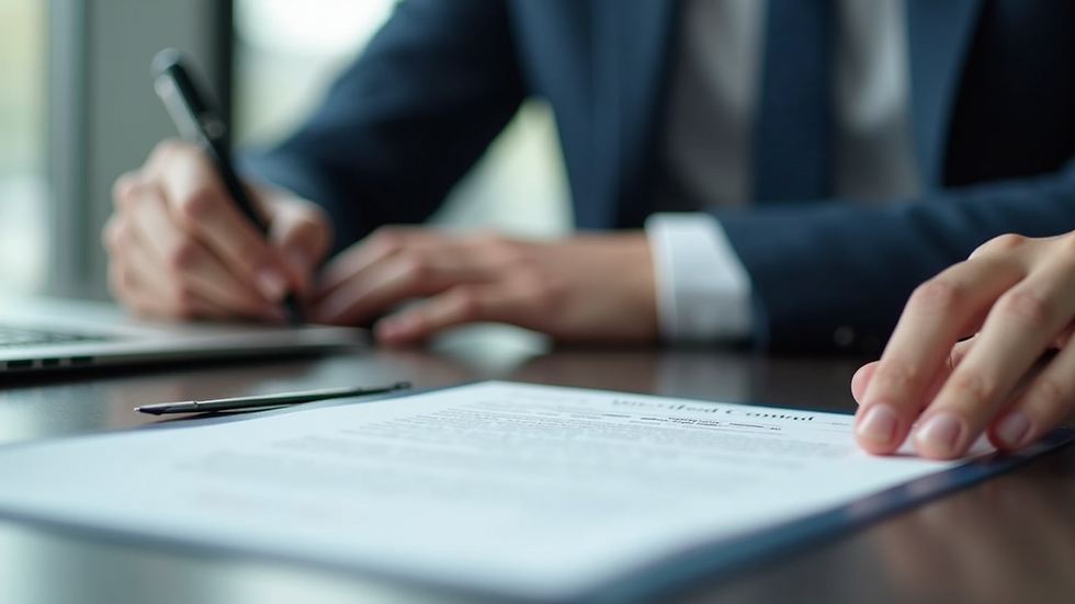 Close-up view of a person signing a commercial contract