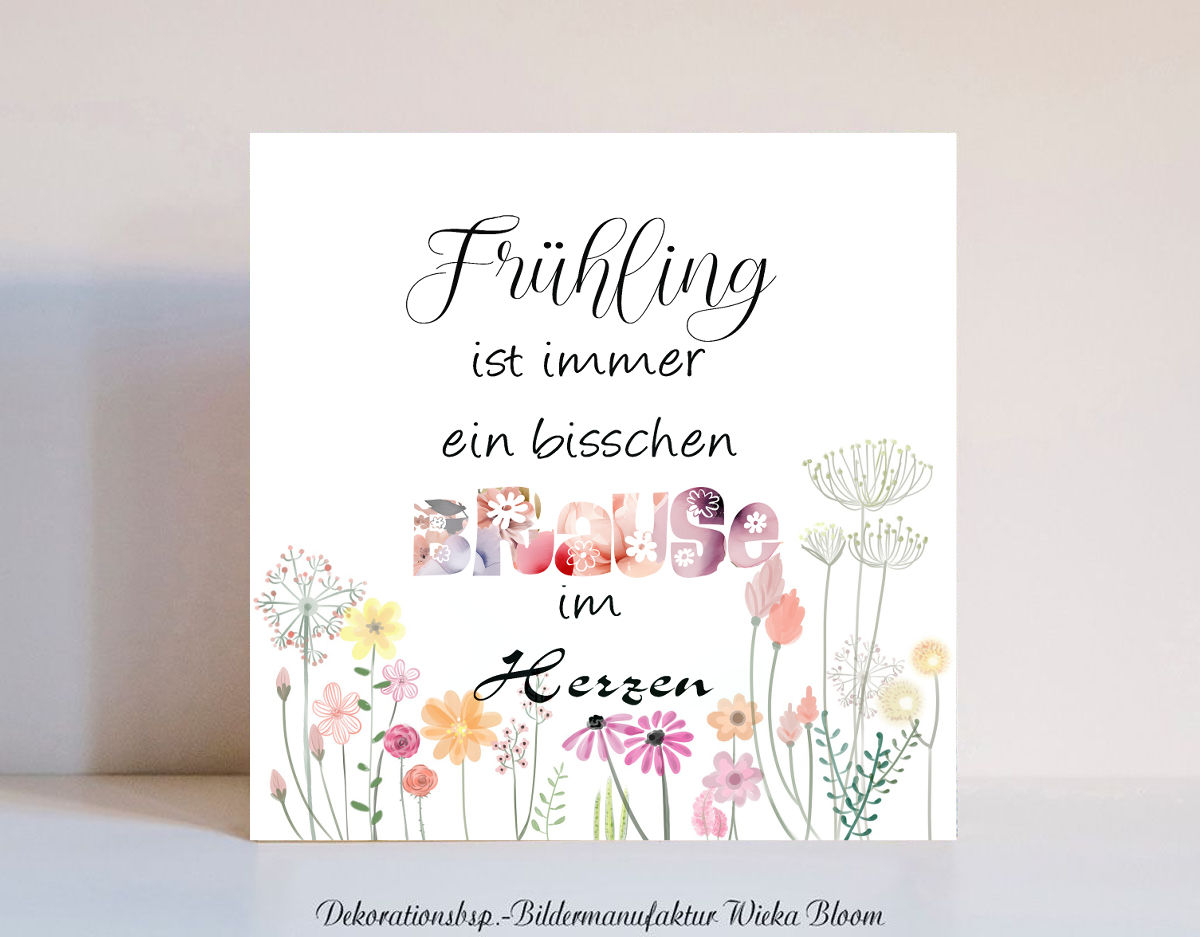 Frühling wanddeko wandbild holzblock holzdruck mit spruch zitat verspielt geschenk günstig kaufen