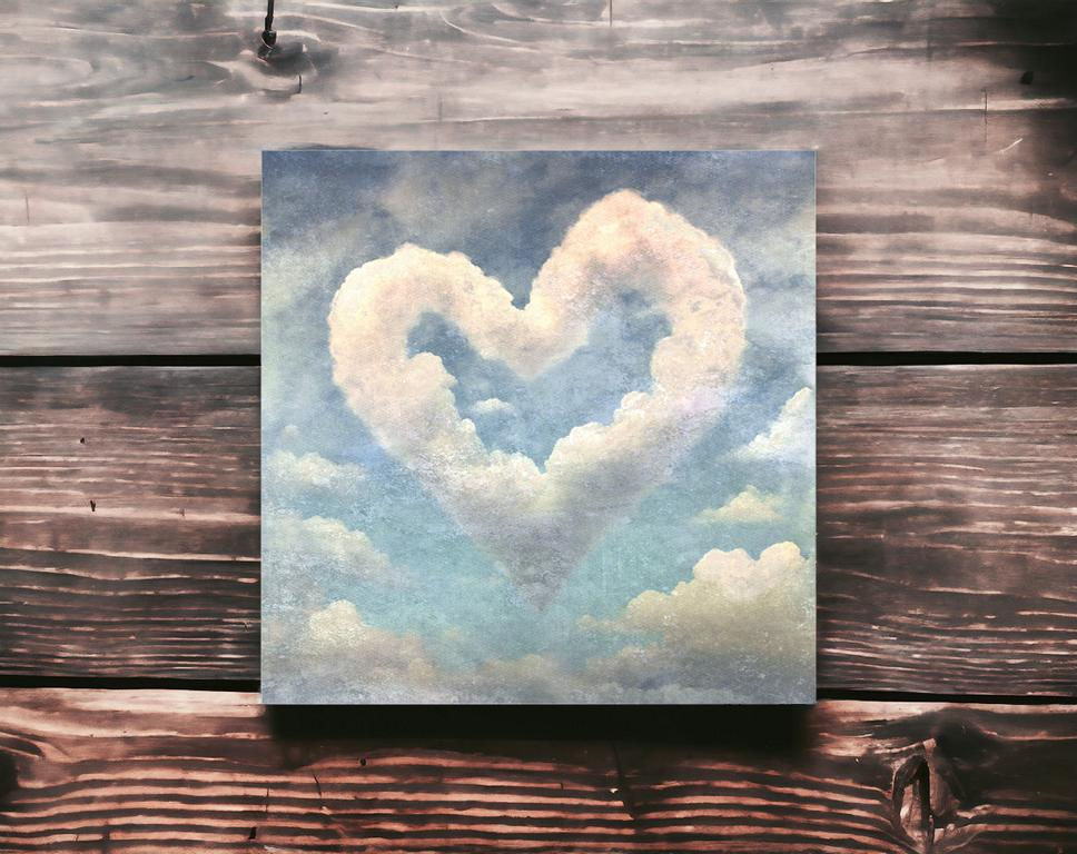 Miniaturbild: wandbild wolkenherz himmel landhausstil shabby chic vintagestyle leinwandbild kunstdruck holzbild geschenkidee günstig kaufen