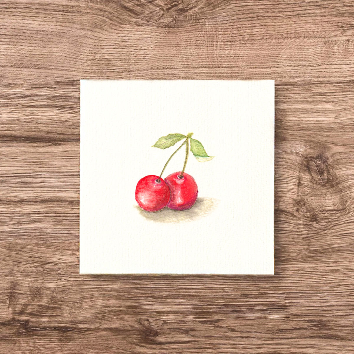 minis minibilder miniaturen, aquarellbild handgemalt als kunstdruck fineartprint günstig, rote kirschen