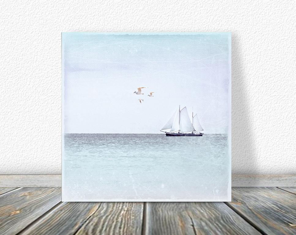 Miniaturbild: Segelboot meer möwen maritimes wandbild wanddeko im landhausstil shabby chic Vintage style holzdruck kaufen