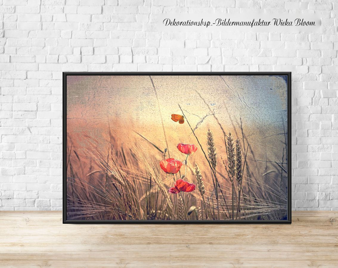 mohnblumen sommerblumen wandbild landhausstil shabby chic vintage style holzbild leinwandbild kunstdruck deko günstig kaufen.