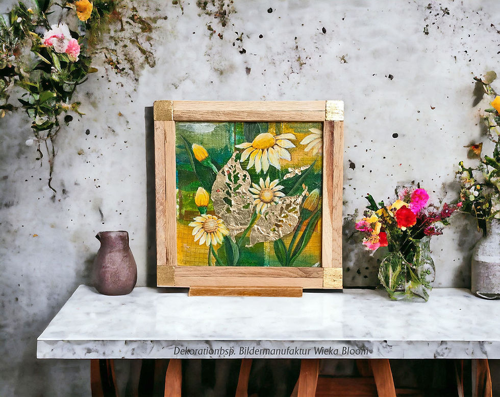 Miniaturbild: handgemalt wandbild blumen margeritenblüten, upcycling holz papier pappe, bilderrahmen handmade, landhausstil  rustikal