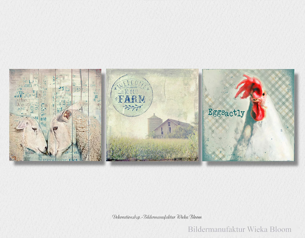 Miniaturbild: Triptychon wandbilder farmhouse schafe huhn mit spruch im shabby landhausstil set wanddeko als leinwandbild günstig kaufen