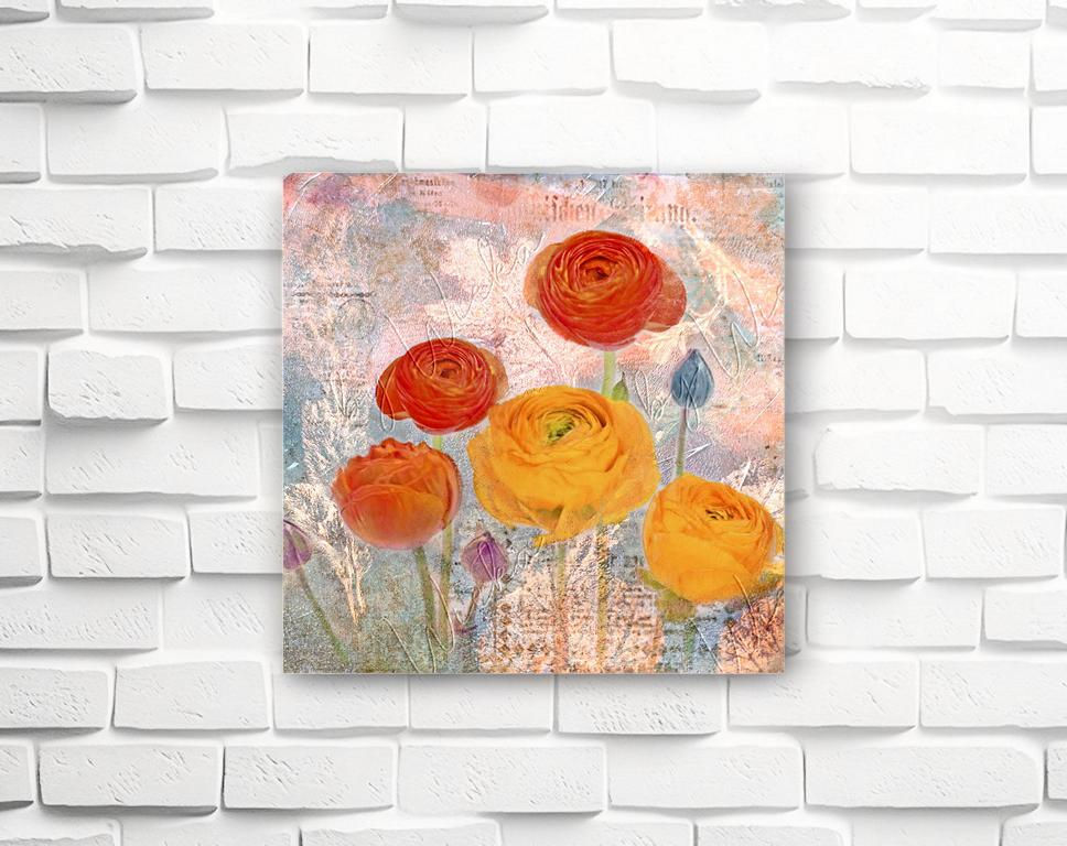 Miniaturbild: Wandbild Ranunkelblüten Frühlingsblumen Landhausstil shabbychic vintagestyle leinwandbild holzbild kunstdruck günstig kaufen