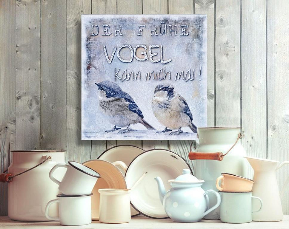 Miniaturbild: Wandbild spruch lustig der frühe vogel spatzen deko geschenk Shabby Chic holzdruck Landhausstil Kunstdruck günstig kaufen