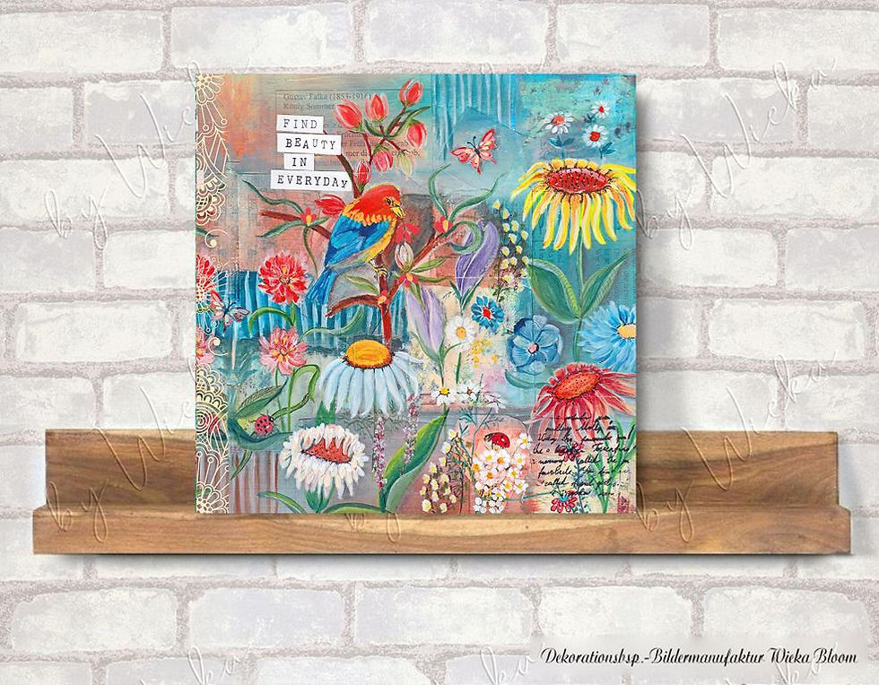 wandbild blumen mixed media leinwanddruck kunstdruck holzdruck handgemalt landhausstil günstig kaufen upcycling papier