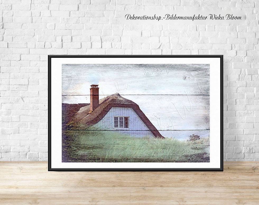 Miniaturbild: Haus Dünen Meer maritimes Wandbild landhausstil vintage style shabby chic ostsee Wanddeko Fineartprint online günstig kaufen