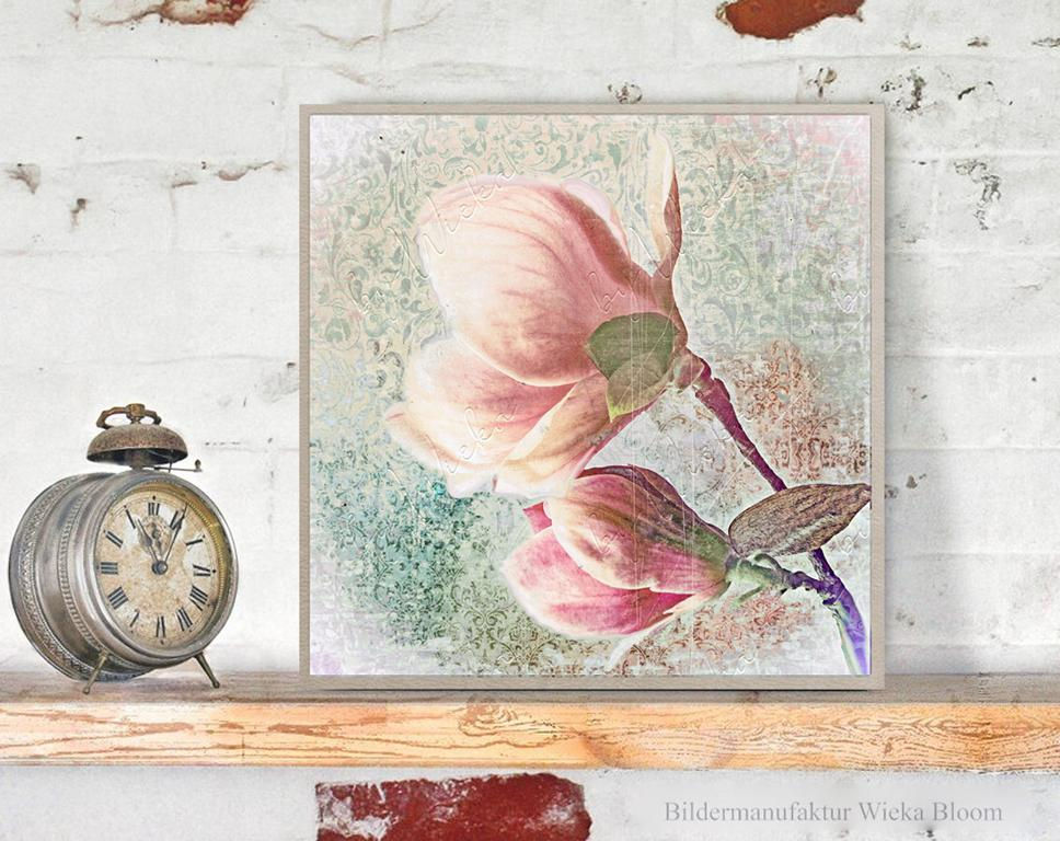 Miniaturbild: magnolien blüten frühlingsdeko wandbild leinwandbild kunstdruck holzdruck landhausstil shabby chic vintage style kaufen