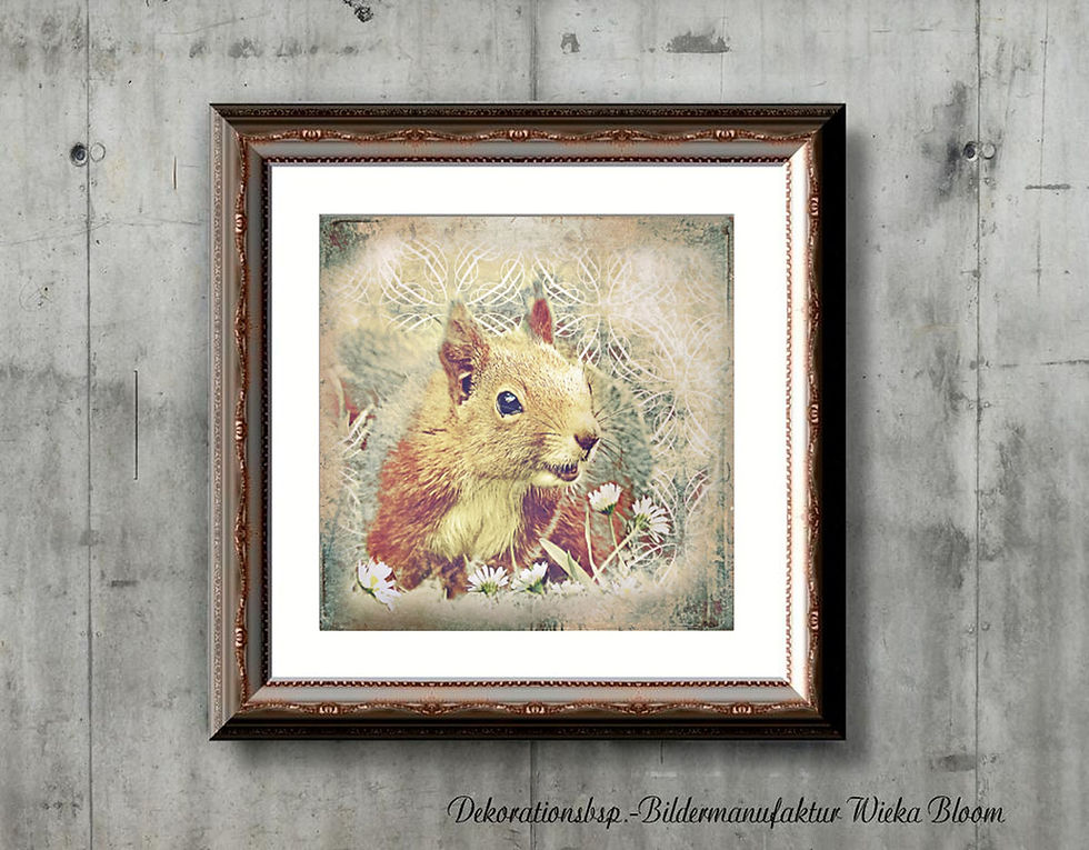 Miniaturbild: eichhörnchen antik style wandbild im shabby vintage landhausstil als leinwandbild holzdruck fineartprint günstig kaufen