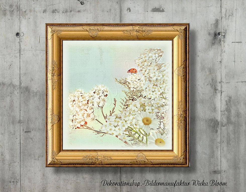 wandbild marienkäfer auf schafgarbenlüte pastell blumen kunstdruck wanddeko shabby chic vintage style landhausstil kaufen