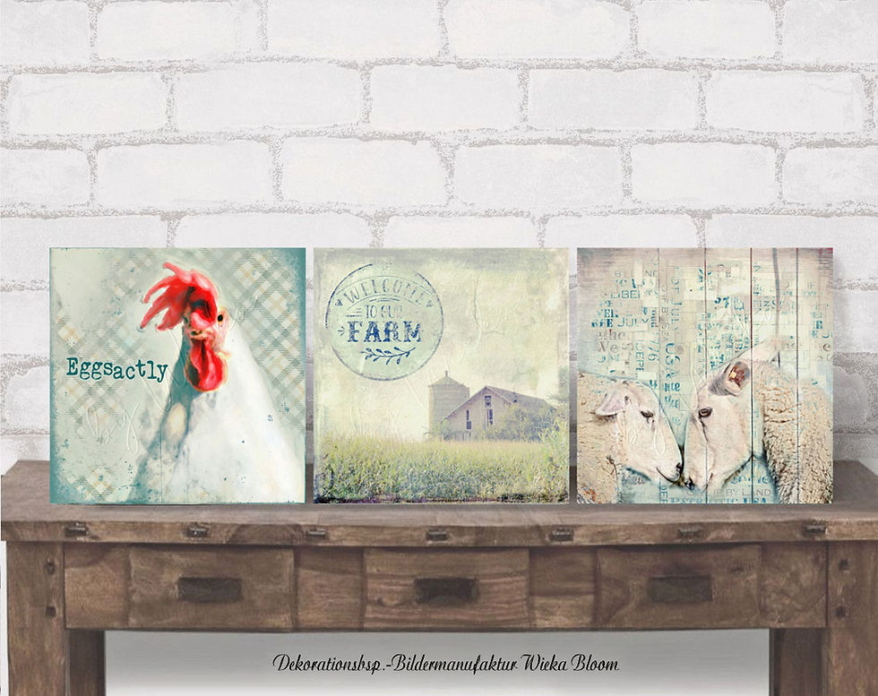 Miniaturbild: Triptychon wandbilder farmhouse schafe huhn mit spruch im shabby wanddeko landhausstil als holzdruck handmade günstig kaufen