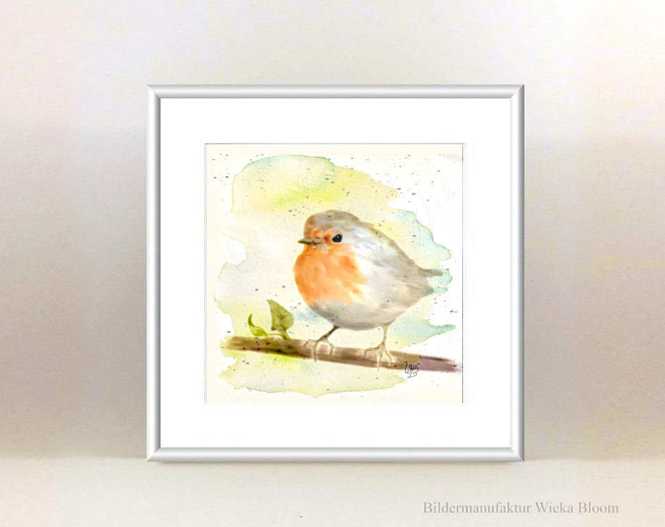 kleiner vogel rotkehlchen handgemalt aquarell wandbild homedekor landhausstil leinwandbild kunstdruck holzbild kaufen