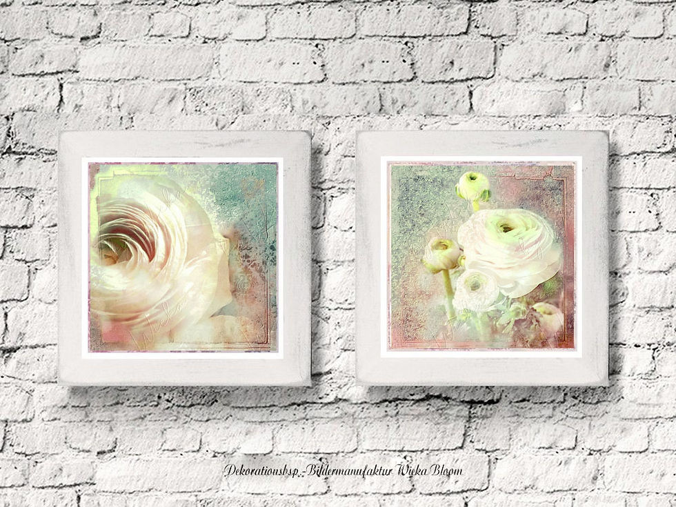 Blumen Runkelblüten 2er set paar wandbild vintage style shabby chic landhausstil nostalgisch wanddeko fineartprint kaufen