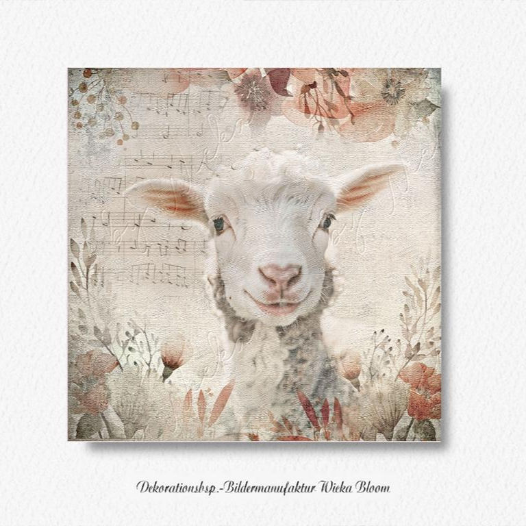 Lamm Schaf Lämmchen Wandbild Holzbild Leinwandbild Fineartprint Wanddeko Landhausstil Vintage Osterdeko Frühlingsdeko kaufen