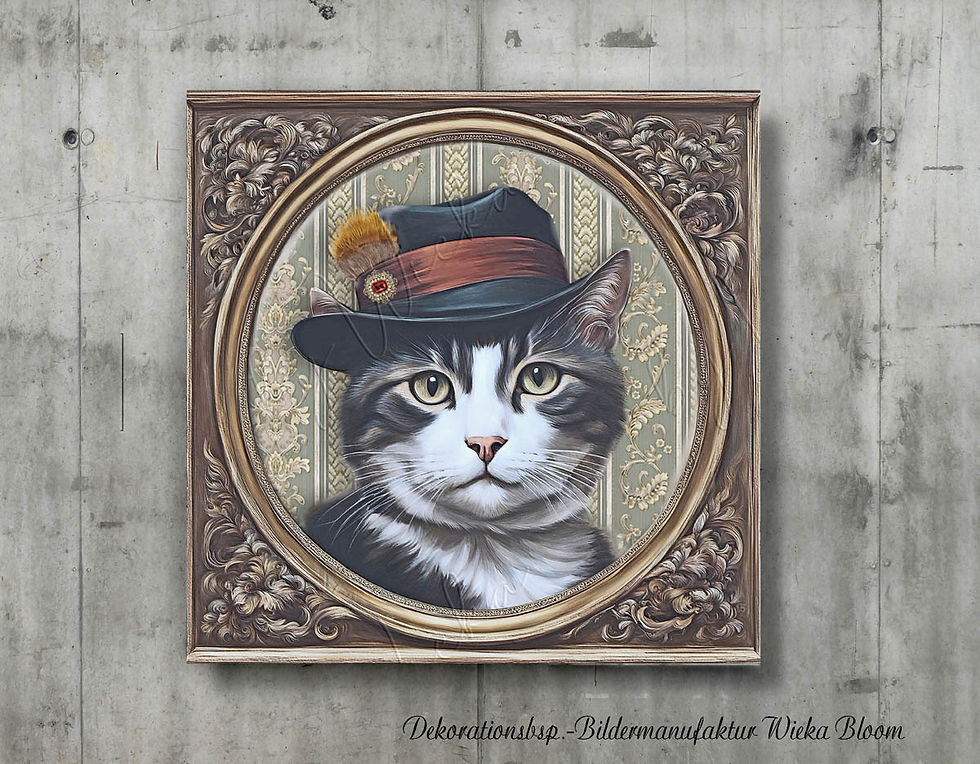 Miniaturbild: geschenkidee wandbild gemälde katze mit hut als leinwandbild kunstdruck oder holzdruck im shabby vintage landhausstil kaufen