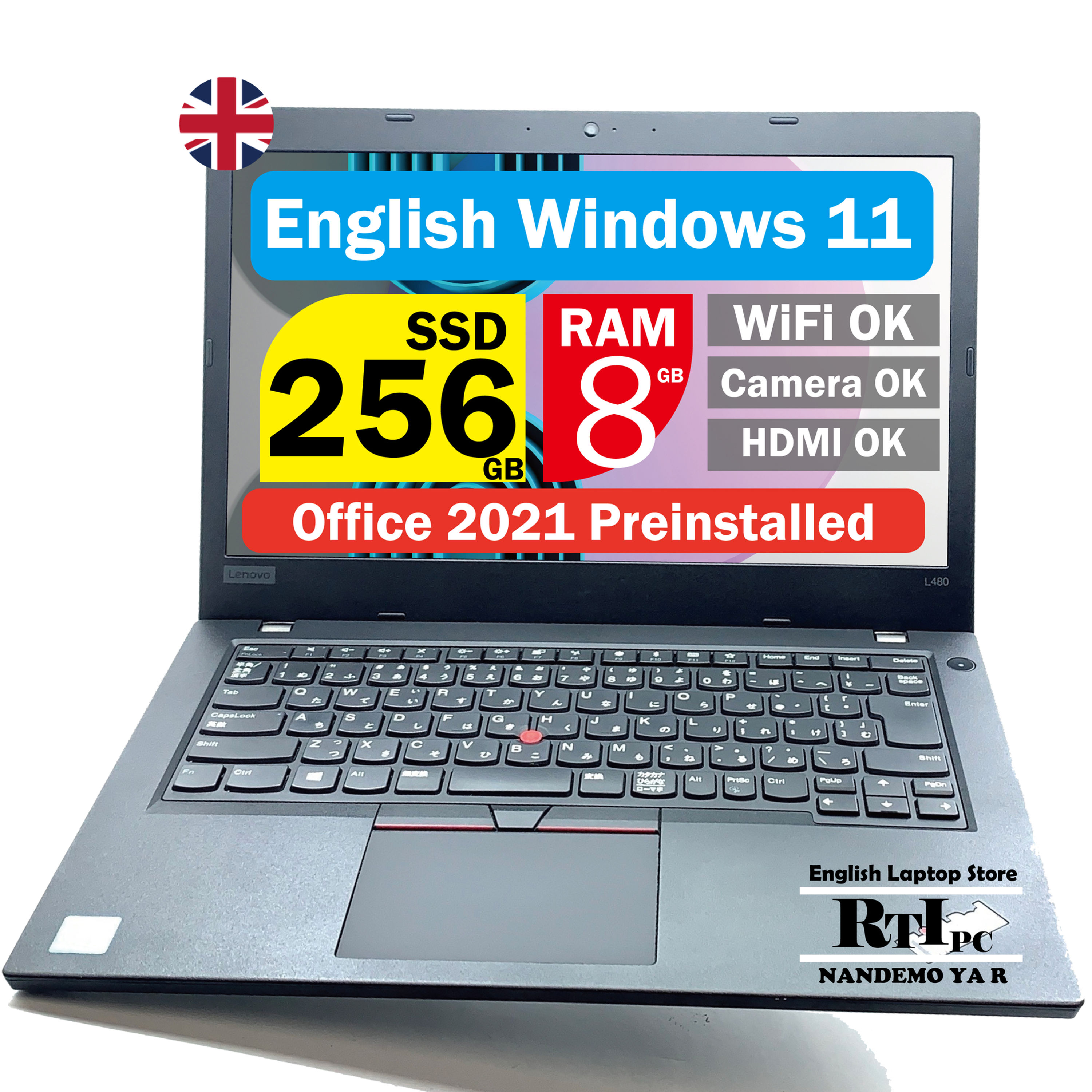 English OS Laptop Thinkpad L480 Core i5-8250U, Memory 8GB, SSD 256GB,