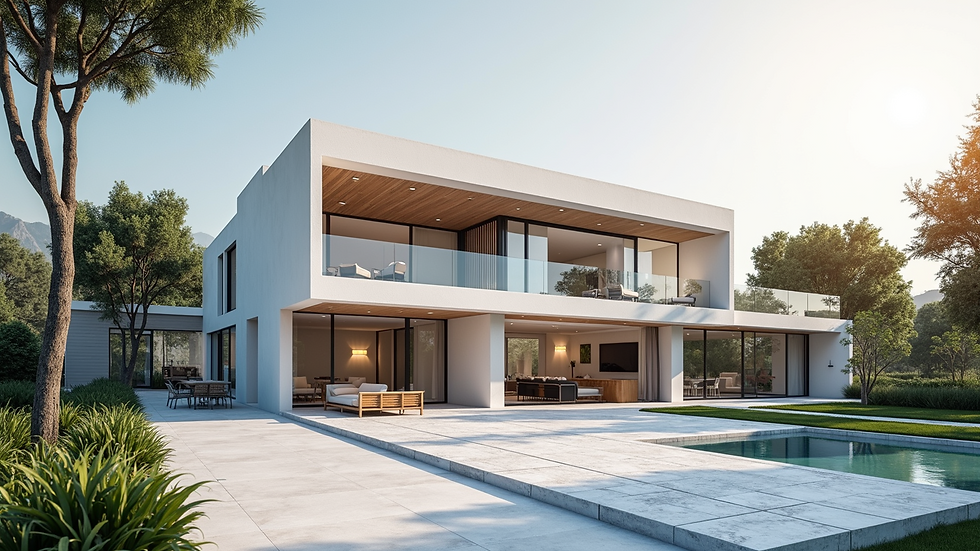 High angle view of a luxury home renovation blueprint with 3D renderings