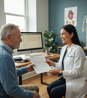 a picture of a doctor giving someone a p