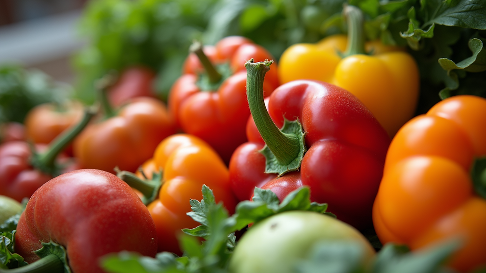 Close-up view of a colorful collection of fresh vegetables