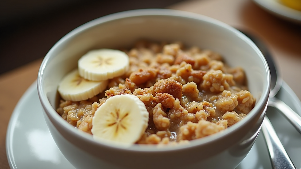 Close-up view of a nutritious pre-workout meal with oatmeal and banana